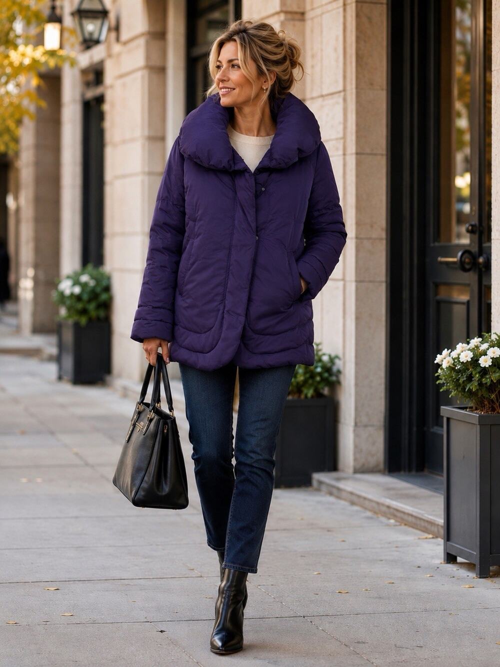 Soia & Kyo Purple Puffer Jacket Oversized Shawl Collar Down Filled Winter Coat L